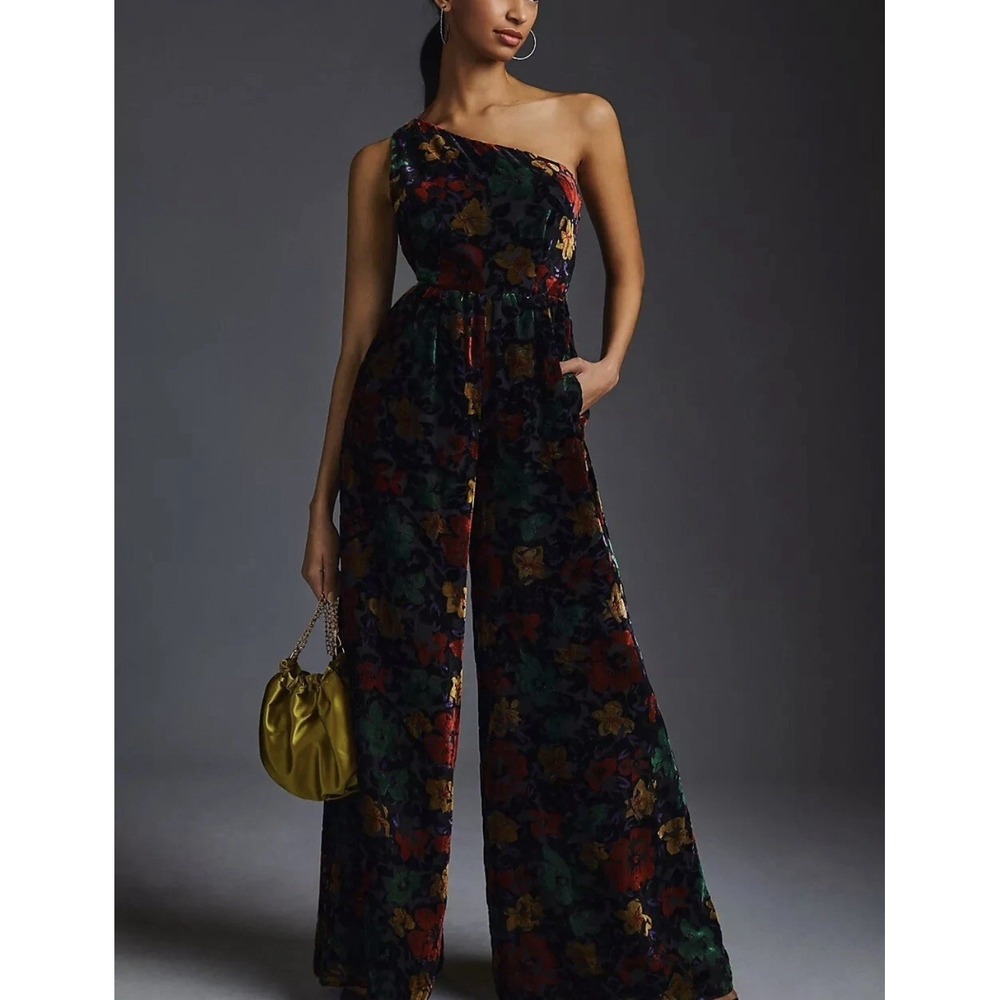 Hutch One Shoulder Floral Velvet Burnout Midi Dress Women's Size 6 Multicolor